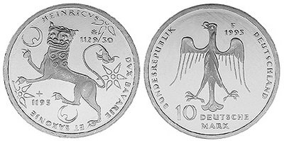 Германия, 10 марок 1995 год, Генрих Лев