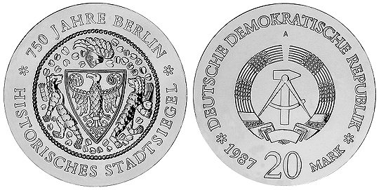 ГДР, 20 марок 1987 год, 750 лет Берлину