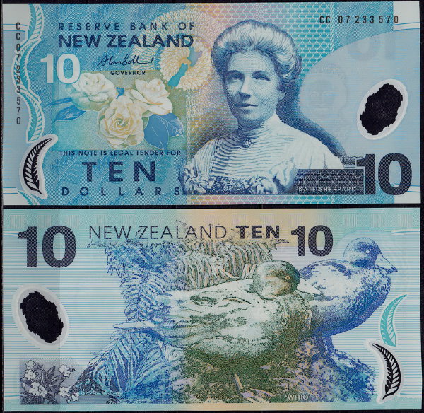 Новая Зеландия 10 долларов 1999-2007 (UNC Pick 186)