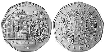 Австрия, 5 евро 2005 год, Гимн Европы