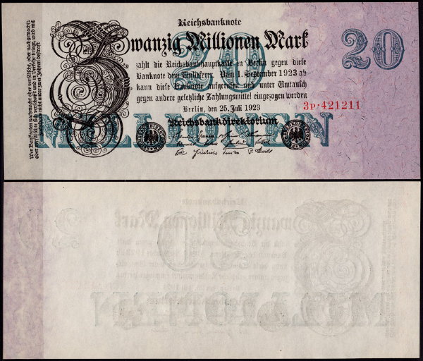 Германия 20.000.000 марок 1923 UNC P.97 Вариант 1