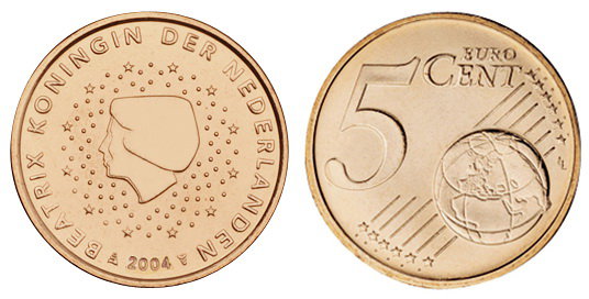 Нидерланды, 5 центов 2004 (UNC, медь)