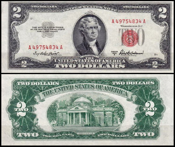 США 2 доллара 1953A (UNC Pick 380a) United States Note