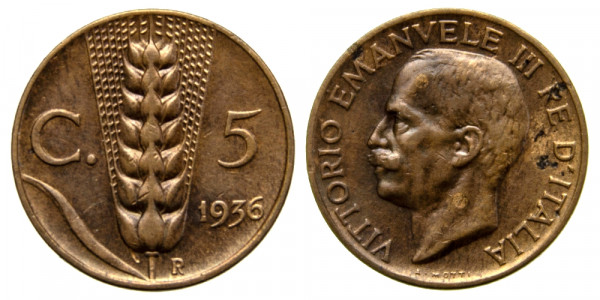 Италия, 5 чентезимо 1936 год