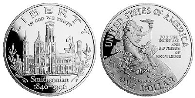 США, 1 доллар 1996 год, 150 лет создания Смитсоновского института, ПРУФ