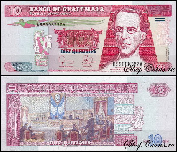 Гватемала 10 кетцалей 2003 (UNC Pick 107) Printer F-CO