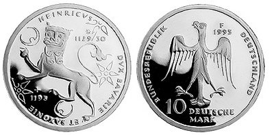 Германия, 10 марок 1995 год, Генрих Лев, ПРУФ