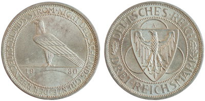 Германия, 3 марки 1930A год, освобождение Рейнланда, UNC 