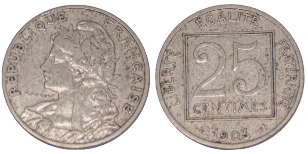 Франция, 25 сантимов 1903 год