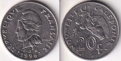 Новая Каледония 20 франков 1996 год