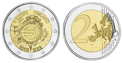 Финляндия, 2 евро 2012 (UNC) 10 лет в составе Европейского союза