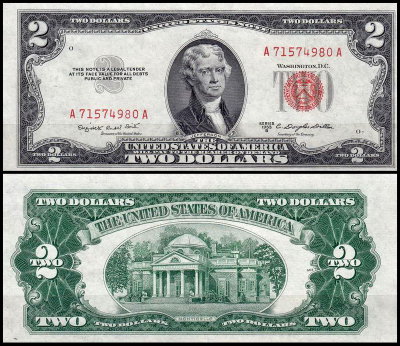 США 2 доллара 1953B (UNC Pick 380b) United States Note
