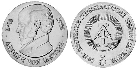 ГДР, 5 марок 1980 год, Адольф фон Менцель