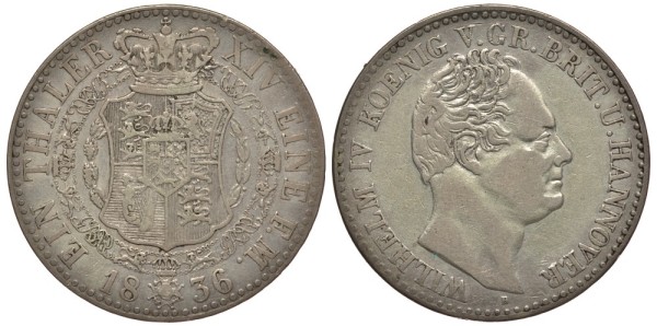 Ганновер 1 талер 1836 B, Вильгельм IV (1830-1837)
