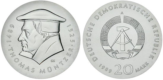 ГДР, 20 марок 1989 год, Томас Мюнцер