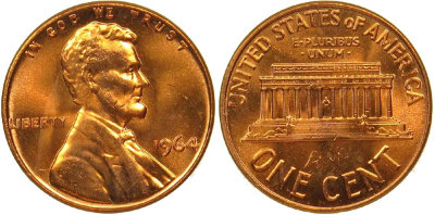 США, 1 цент 1964 год, UNC