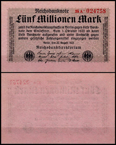 Германия 5.000.000 марок 1923 UNC P.105 Вариант 1