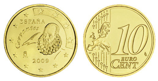 Испания, 10 центов 2009 (UNC, латунь)