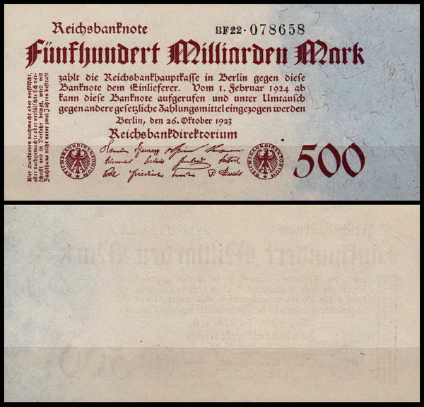 Германия 500.000.000.000 марок 1923 UNC P.127 Вариант 1