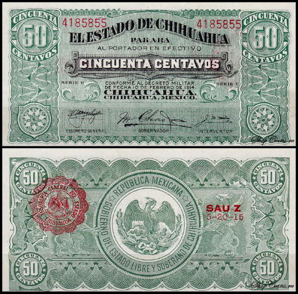 Мексика 50 сентаво 1914 (UNC Pick S528b)