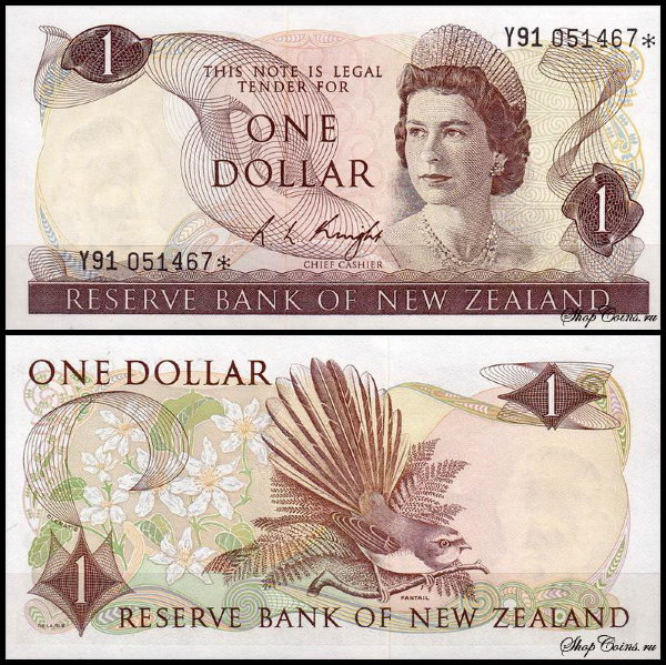 Новая Зеландия 1 доллар 1975-1977 (UNC Pick 163с) R.L.Knight