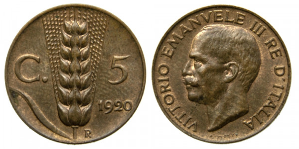 Италия, 5 чентезимо 1920 год