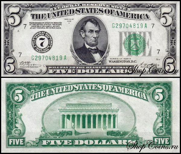 США 5 долларов 1928A (UNC Pick 420a) Federal Reserve Note