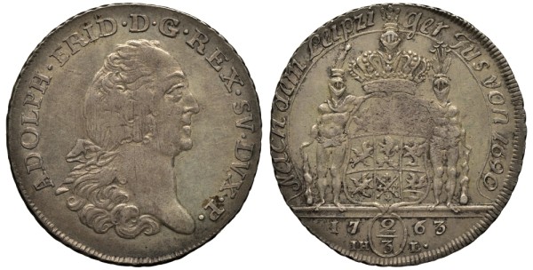 Померания 2/3 талера 1763 Адольф Фридрих, король Швеции