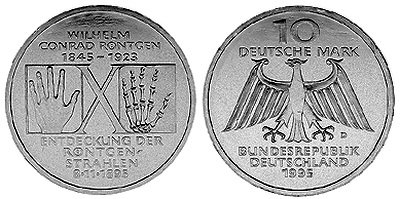 Германия, 10 марок 1995 год, Вильгельм Конрад Рёнтген, ПРУФ