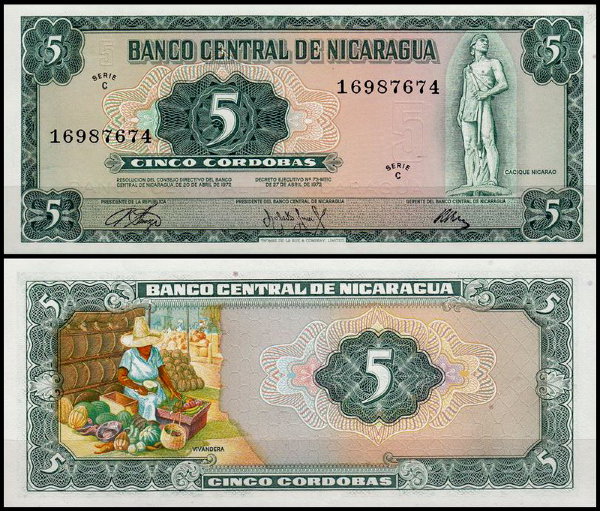 Никарагуа 5 кордоба 1972 (UNC Pick 122)