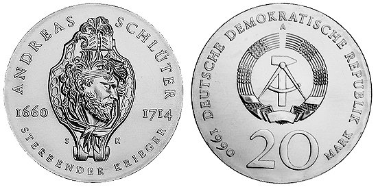 ГДР, 20 марок 1990 год, Андреас Шлютер