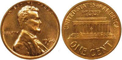 США, 1 цент 1964-D год, UNC