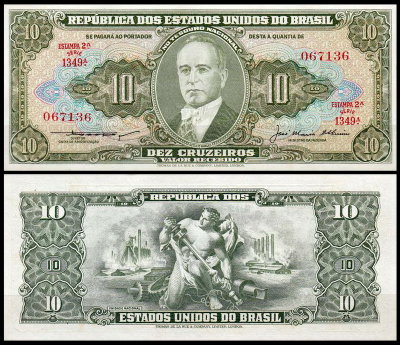 Бразилия 10 крузейро 1953-1960 (UNC Pick 159c) Подпись 5