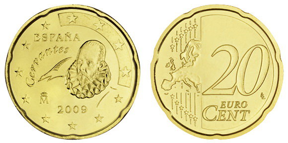 Испания, 20 центов 2009 (UNC, латунь)
