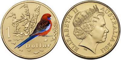 Австралия, 1 доллар 2011 (UNC, бронза) Птицы Австралии, Малиновая розелла