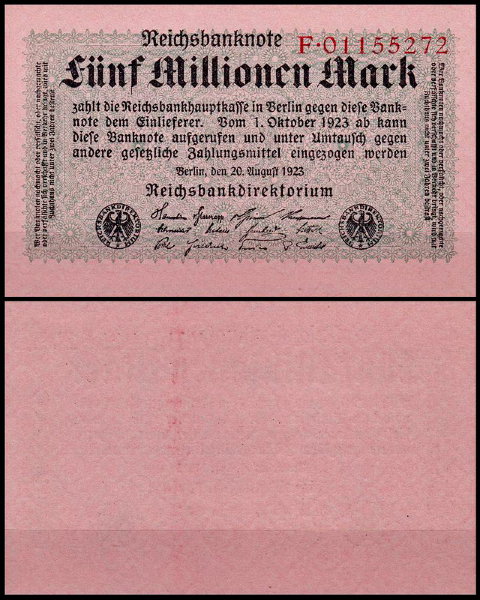 Германия 5.000.000 марок 1923 UNC P.105 Вариант 2
