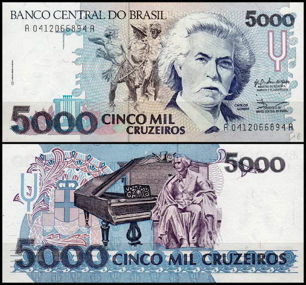 Бразилия 5000 крузейро 1990-1993 (UNC Pick 232)