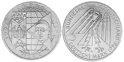 Германия, 10 марок 1996 год, Адольф Колпинг