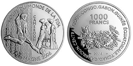 Камерун, 1000 франков 2004 год, ЧМ по футболу в Германии, ПРУФ