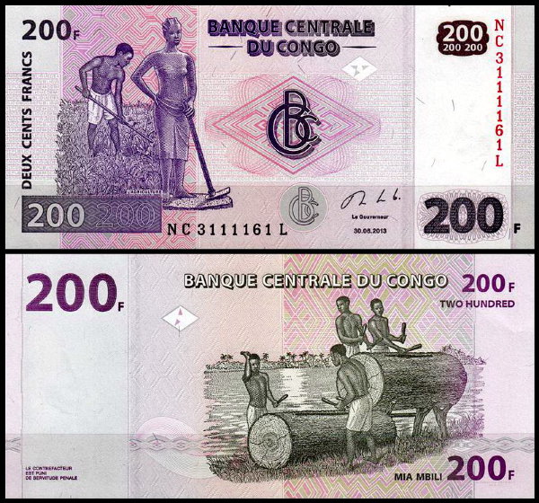 ДР Конго 200 франков 2013 (UNC Pick 99b)