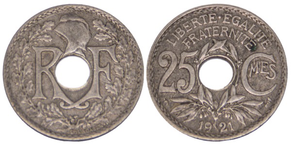 Франция, 25 сантимов 1921 год