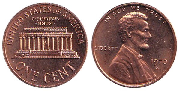 США, 1 цент 1970 год S
