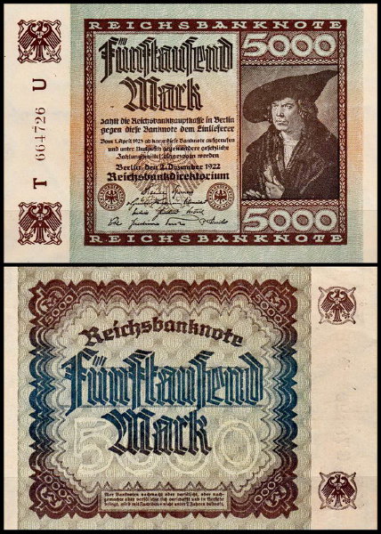 Германия 5000 марок 1922 UNC P.81