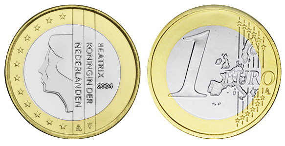 Нидерланды, 1 евро 2004 (UNC, биметалл)