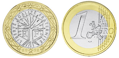 Франция, 1 евро 2002 (UNC, биметалл)