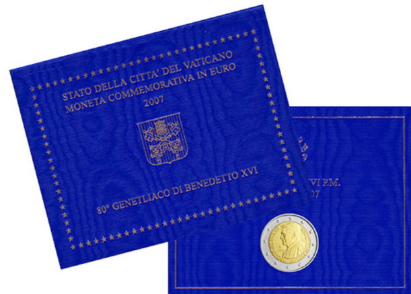 Ватикан, 2 евро 2007 год, 80-летие Папы Бенедикта XVI