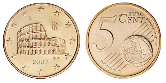 Италия, 5 центов 2007 (UNC, медь)