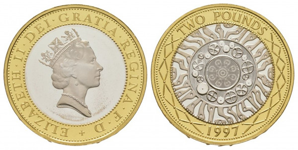 Англия, 2 фунта 1997 год, ПРУФ, Piedfort
