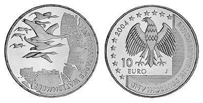 Германия, 10 евро 2004 J (UNC) Национальный парк Нижне-Саксонские ватты