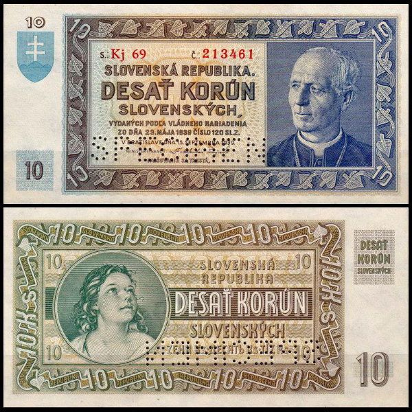 Словакия 10 крон 1939 (UNC Pick 4)